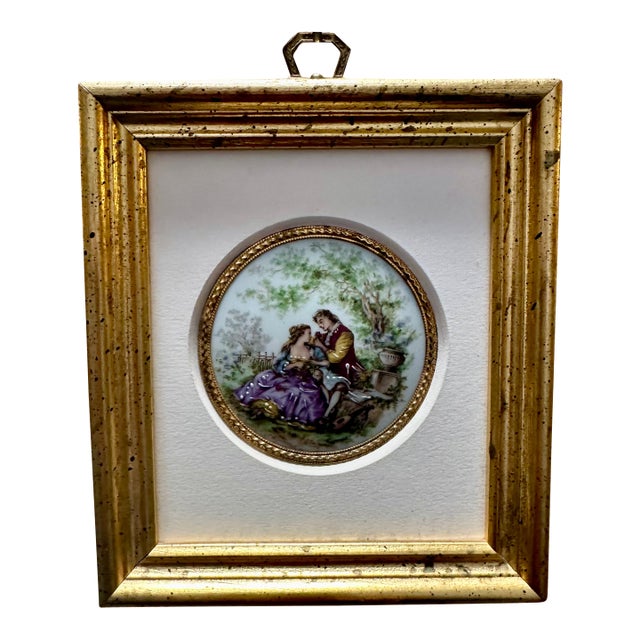 French Porcelain Plaque, Signed “ Fragonard” and Framed in Gilt Molding, Circa 1890. For Sale