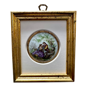 French Porcelain Plaque, Signed “ Fragonard” and Framed in Gilt Molding, Circa 1890.