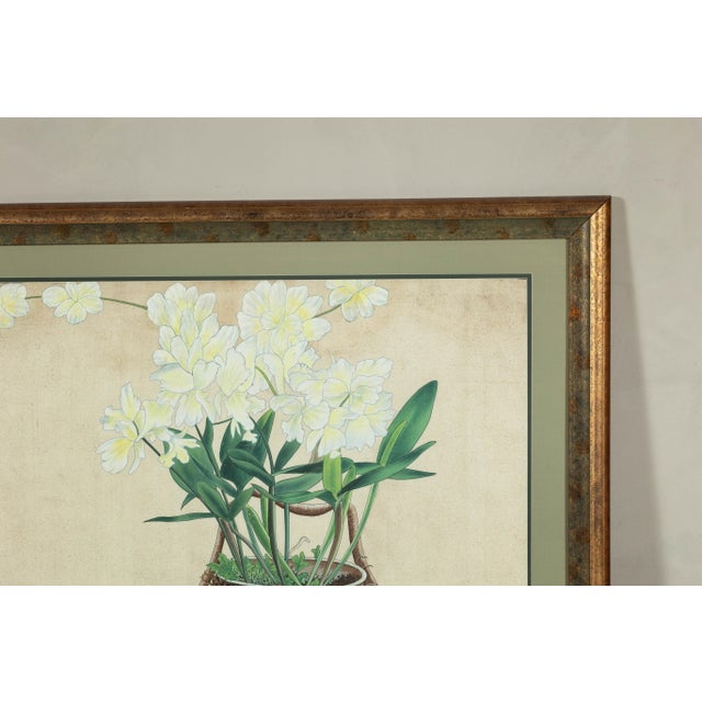 Framed Midcentury Japanese Botanical Print with Gold Leaf and Green Matte For Sale - Image 9 of 12