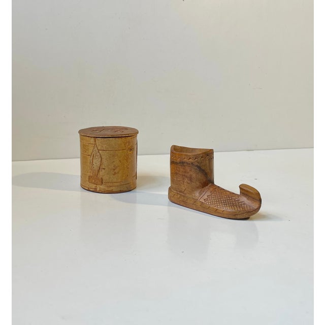 Folk Art Birch Bark Canister and Wooden Boot, 1930s, Set of 2 For Sale - Image 13 of 13