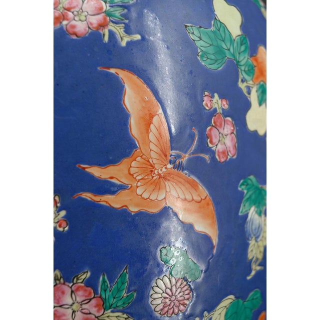 Blue Antique Chinese Blue Ceramic Lamp with Butterflies, 1865 For Sale - Image 8 of 18