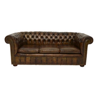 Vintage Deep Buttoned Leather Chesterfield Sofa, 1930 For Sale