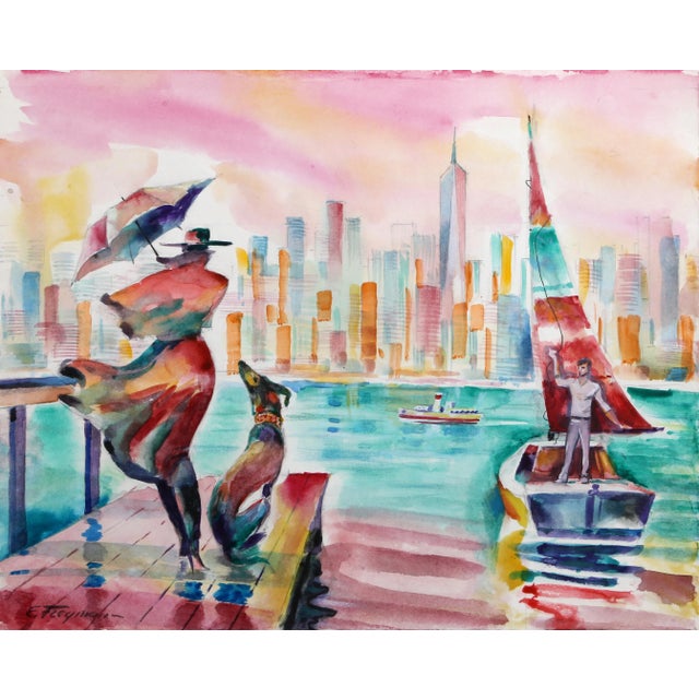 Windy, Erik Freyman Watercolor on Paper, Signed For Sale - Image 4 of 4