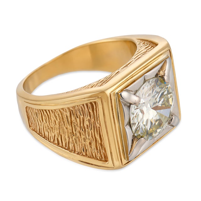 Vintage Gia 2.91 Carat Diamond 14k Yellow Gold Ring, Size 7.5 For Sale - Image 4 of 6