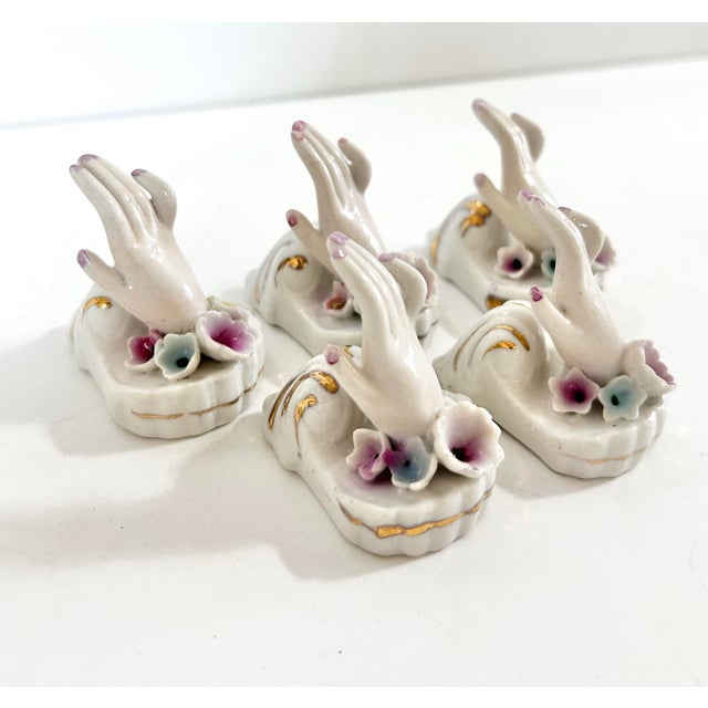 Pink Vintage Porcelain Hand Place Card Holders, Set of 5 For Sale - Image 8 of 13