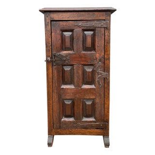 Spanish Rustic Oak Cabinet with Paneled Door and Iron Hardware, 1880s For Sale