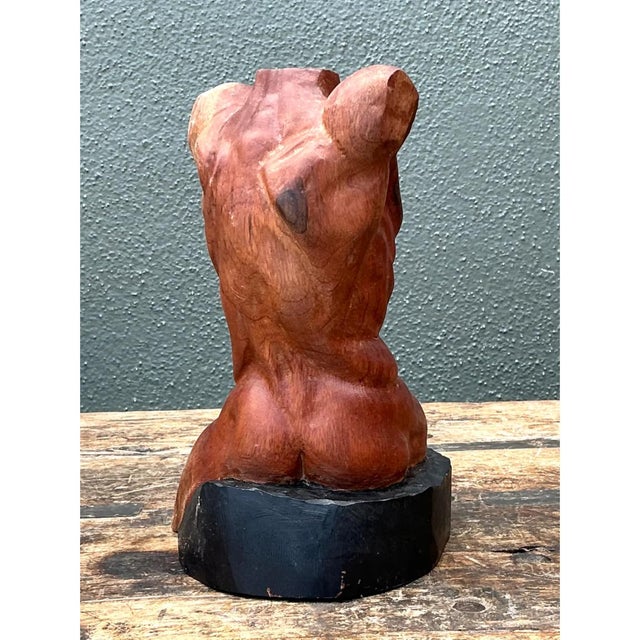 Vintage Wood Male Torso Sculpture For Sale - Image 10 of 12