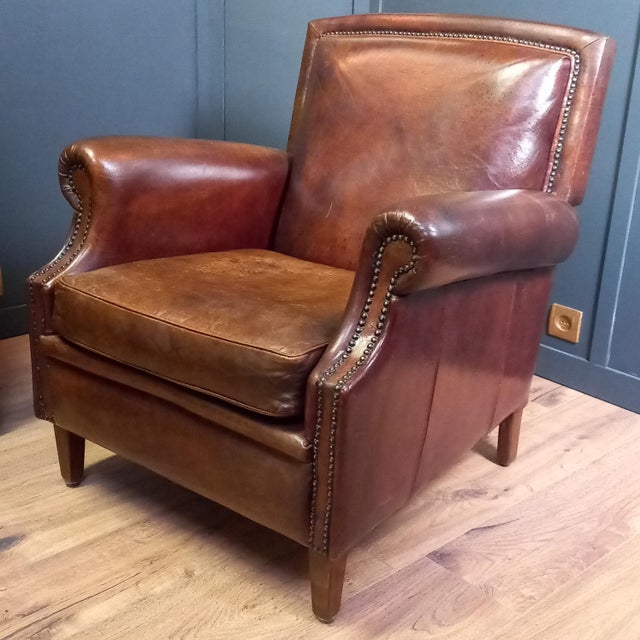 Art Deco Sheep Leather Club Armchair, 1950s For Sale - Image 12 of 15
