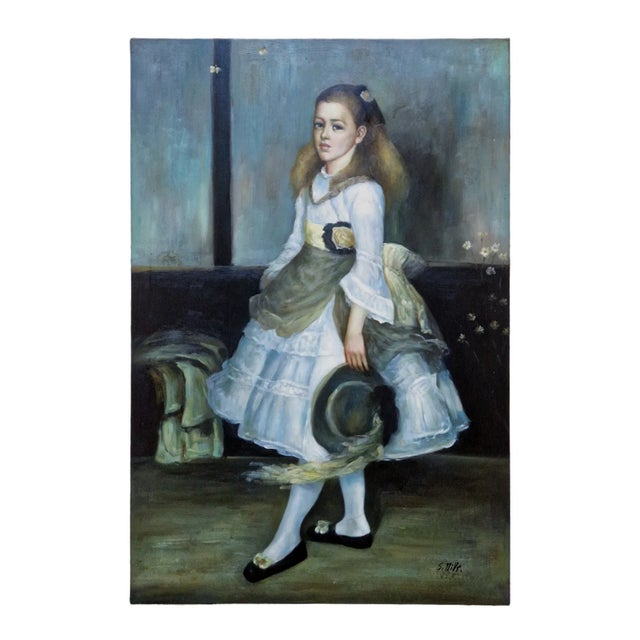 Mid-20th Century Signed S. Mills - Portrait of a Young Girl, Oil on Canvas For Sale