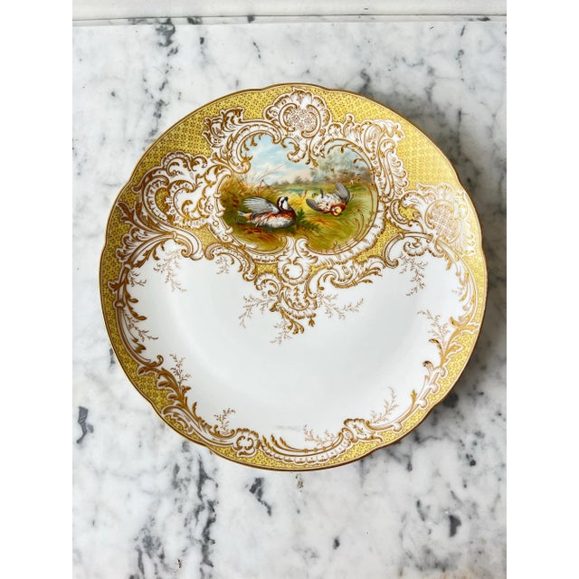 American “The American Quail” After A. Pope Mustard Color, Handpainted, and Marked Decorative Porcelain Plate With 18kt Gold For Sale - Image 3 of 6
