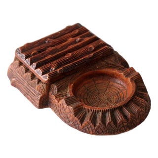 Vintage 1950s Multi Products Faux Bois Dresser Box and Ashtray For Sale