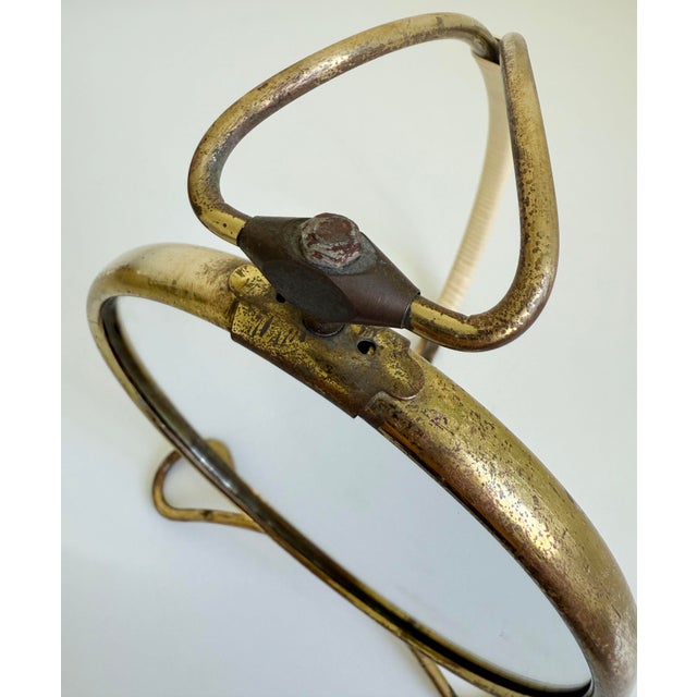 1940’s Italian Shaving Mirror, Brass & Rattan For Sale - Image 10 of 11