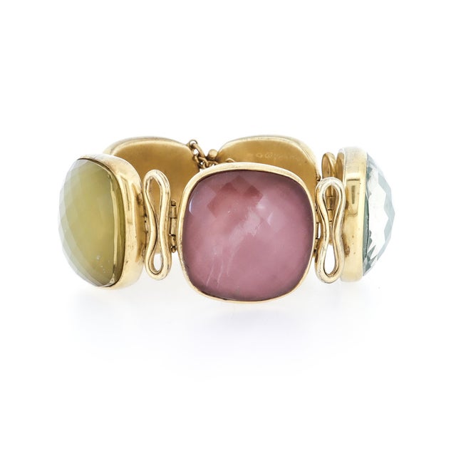 1990s Vintage Steve Vaubel Square Stone on Bezel With Inlayed Oval Connection Bracelet For Sale - Image 5 of 16