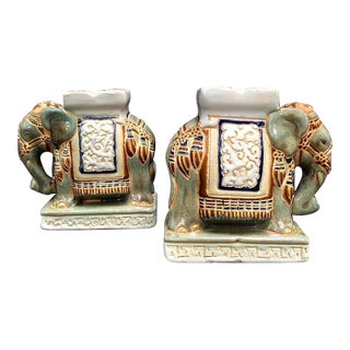 1970s Ceramic Elephant Candle Holders- a Pair For Sale