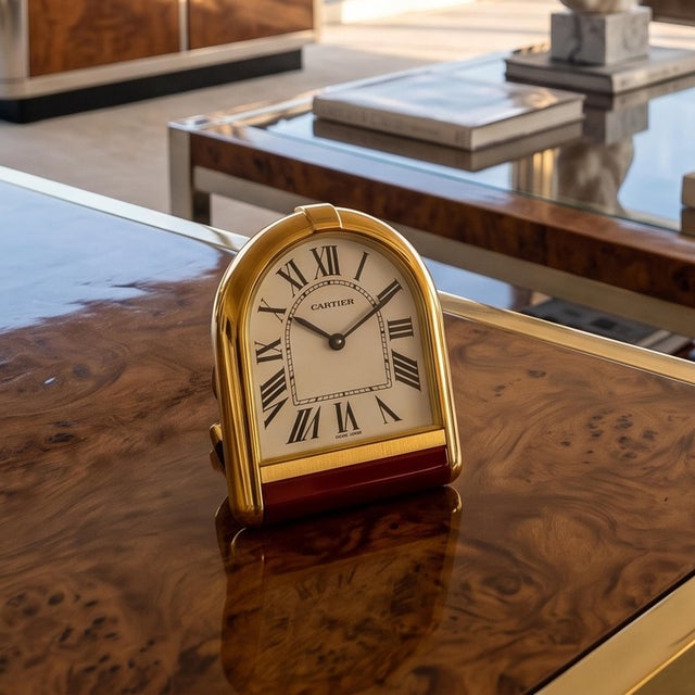 Mid-Century Modern Romane 18k Gold Plated Travel and Desk Alarm Clock by Cartier, 1980s For Sale - Image 3 of 13