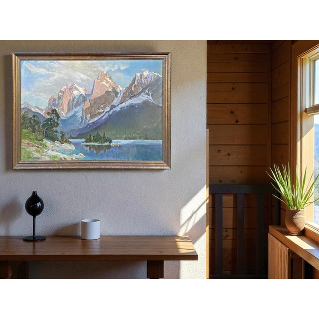 Eibsee and Zugspitze, Herzberg-Schönwald, 1923, Oil on Canvas For Sale - Image 4 of 17