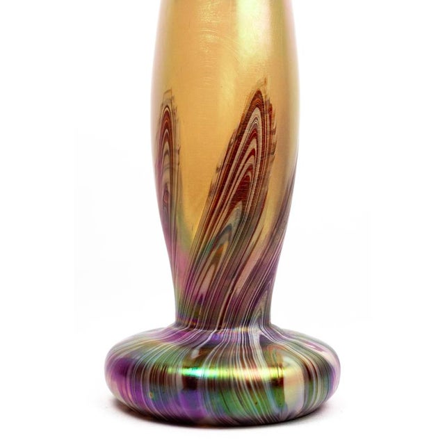 Glass Art Nouveau Iridescent Marbled Glass Vase with Chased Gilt Metal Mount in the style of Loetz, Bohemia, 1900s For Sale - Image 7 of 10