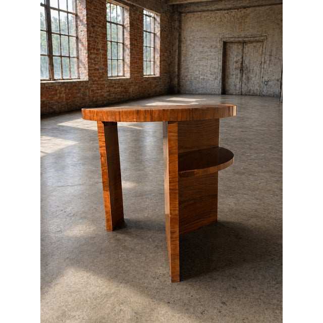Art Deco Round Wood Side Table with Shelf For Sale - Image 3 of 11