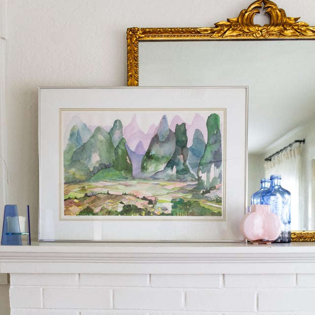 Late 20th Century Abstract Fauvist Watercolor Landscape Painting Titled China Pink For Sale - Image 5 of 10