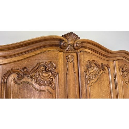 Vintage French Louis XVI Style Oak 4-Door Armoire For Sale - Image 5 of 13