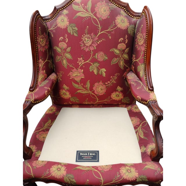 Experience the Peak of Traditional Elegance With This Custom French Country Bergère Chair and Ottoman by Taylor King. 1980s For Sale - Image 10 of 12