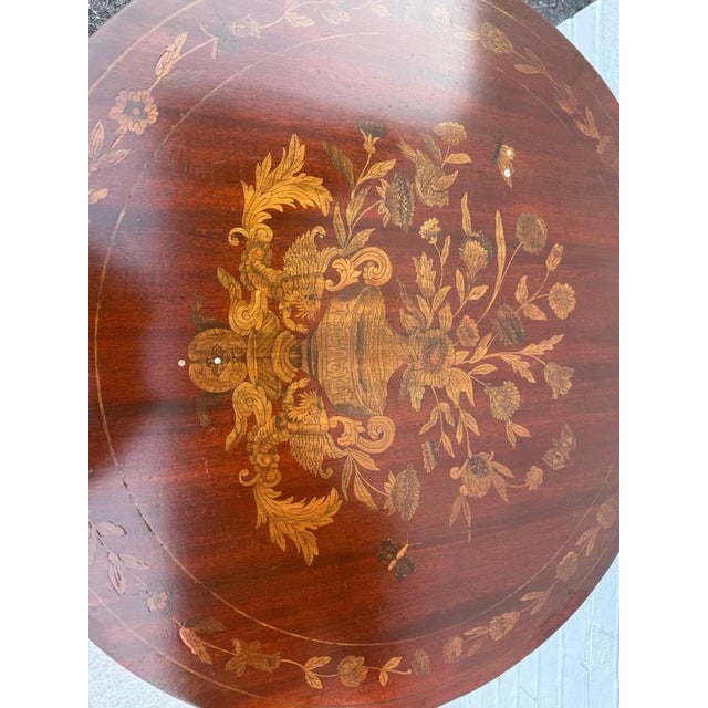 Wood Mid 20th Century Charles X French-Style Marquetry Inlaid Pedestal Center Table For Sale - Image 7 of 15