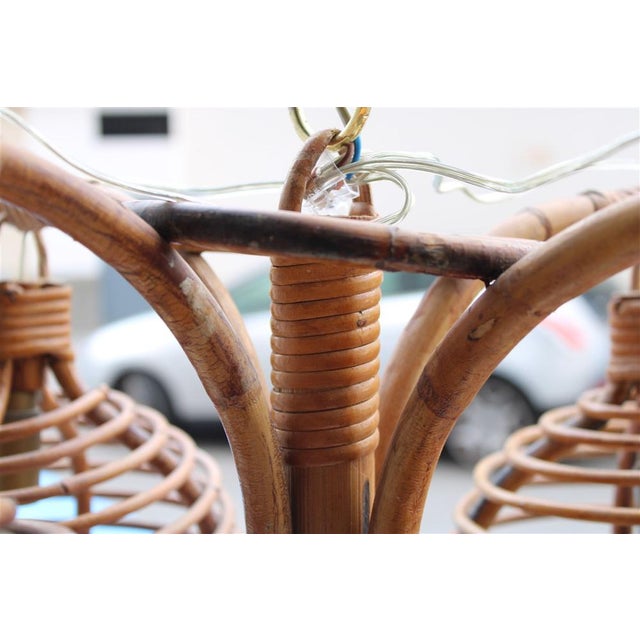 Mid-Century Modern Italian Bamboo Chandelier, 1950 For Sale - Image 3 of 15