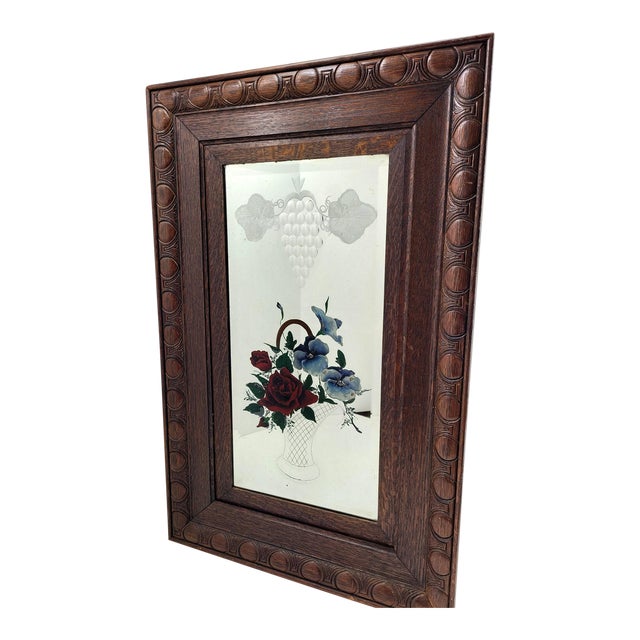 1900's Antique European Painted Flowers in Basket Wall Mirror Chairish