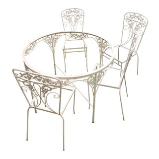 Vintage Wrought Iron 5 Piece Patio Set For Sale