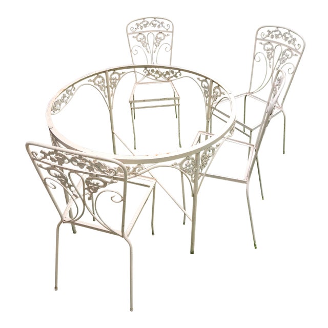 Vintage Wrought Iron 5 Piece Patio Set For Sale