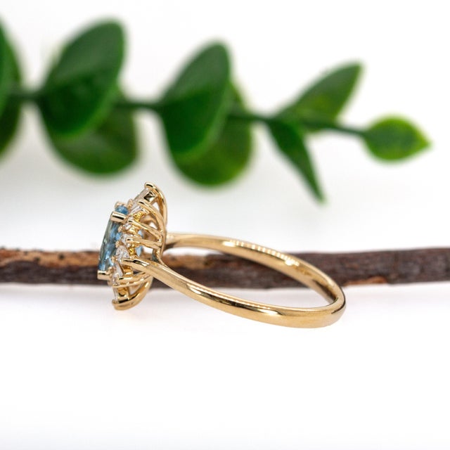 2020s Oval 7x5mm Brazilian Aquamarine Ring With Earth Mined Diamonds in Solid 14k Gold, Size 6.75 For Sale - Image 5 of 7