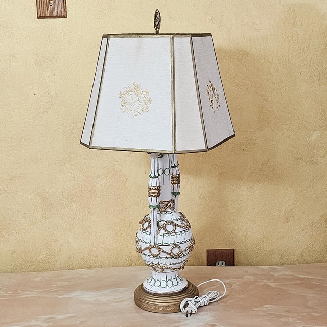 Vintage 1950s–60s Capodimonte / Neoclassical Table Lamp – Signed “Dj Italy 54/D” – 30" For Sale - Image 10 of 18