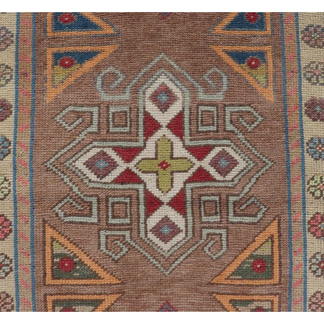 Mid 20th Century Vintage Turkish Oushak Geometric Cross Medallion's With Floral Border 2'7 X 5'9 For Sale - Image 5 of 10