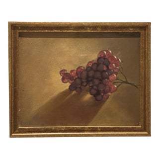 Vintage Still Life of Grapes, Oil Painting on Board, Newly Framed For Sale