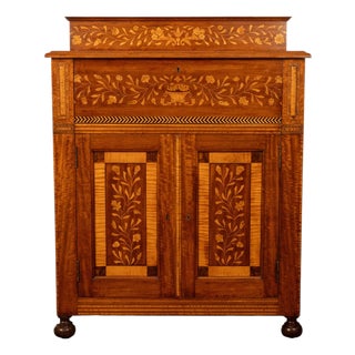 Antique 19th Century Dutch Inlaid Walnut Floral Specimen Wood Marquetry Cabinet 1860 For Sale
