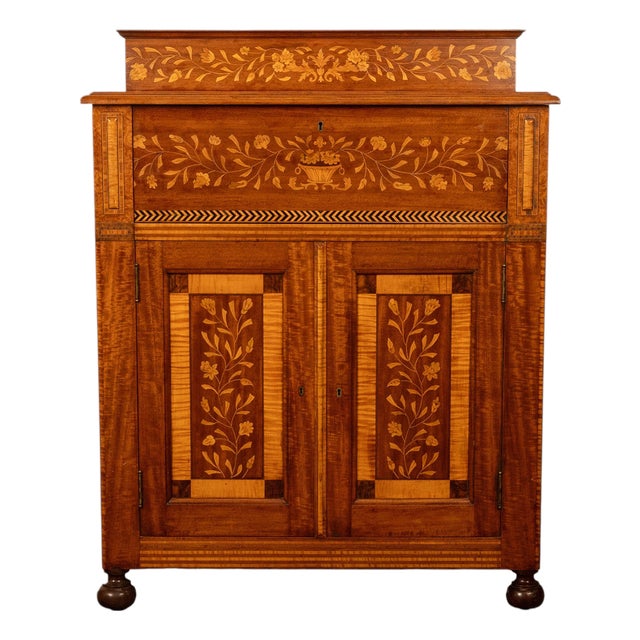 Antique 19th Century Dutch Inlaid Walnut Floral Specimen Wood Marquetry Cabinet 1860 For Sale