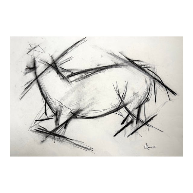 Equestrian Marks, Charcoal Drawing on Paper, 17 X 12 Inches For Sale