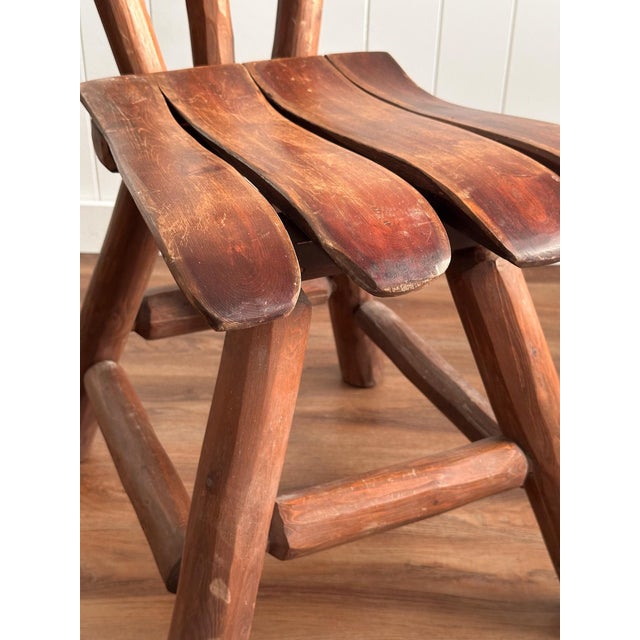 Vintage Handcrafted Brutalist Artisanal Wood Dining Chairs, Set of 4 For Sale - Image 10 of 18