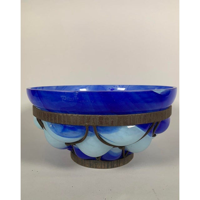 Blown Glass and Wrought Iron Bowl by André Delatte (c.1887-1953), Nancy, Art Deco, 20th Century For Sale - Image 4 of 6