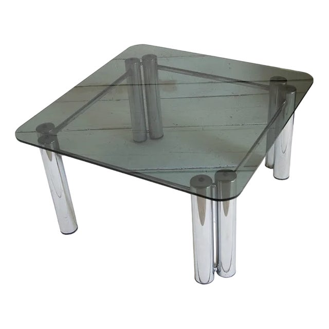 Smoked Glass and Steel Coffee Table, 1970s For Sale