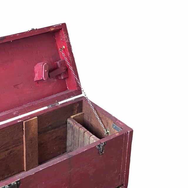 Farmhouse Antique Red Painted Carpenter’s Tool Chest With Drawers For Sale - Image 3 of 8