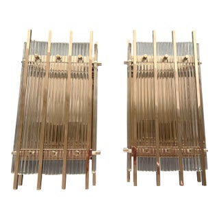 Restoration Hardware San Marco Clear Glass Sconce in Hand Polished Nickel - a Pair For Sale