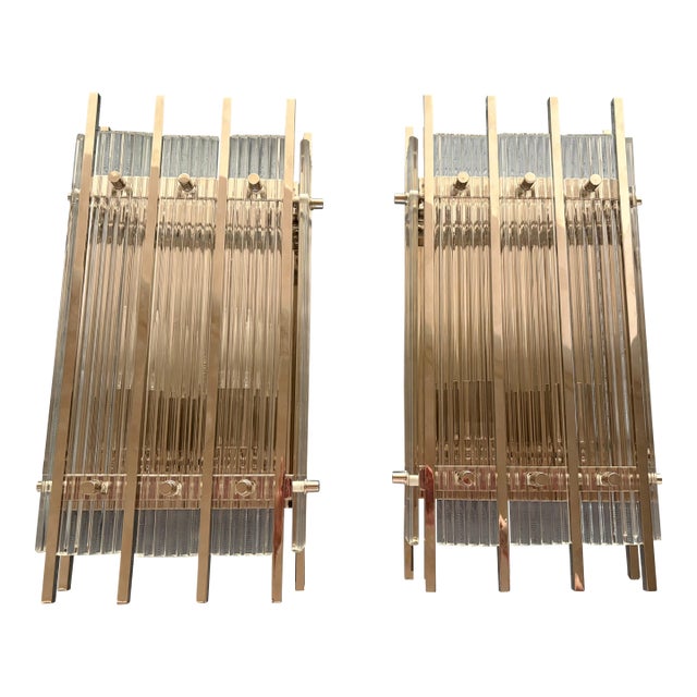 Restoration Hardware San Marco Clear Glass Sconce in Hand Polished Nickel - a Pair For Sale