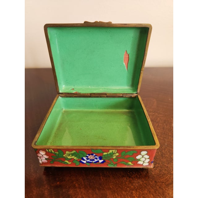 Vintage Chinese Colorful Floral Red Cloisonné Box For Sale - Image 4 of 13