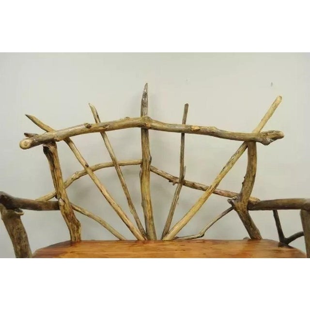 Rustic Rustic Primitive Artisan Tree Log Driftwood Garden Patio Bench by Robert Powchik For Sale - Image 3 of 10
