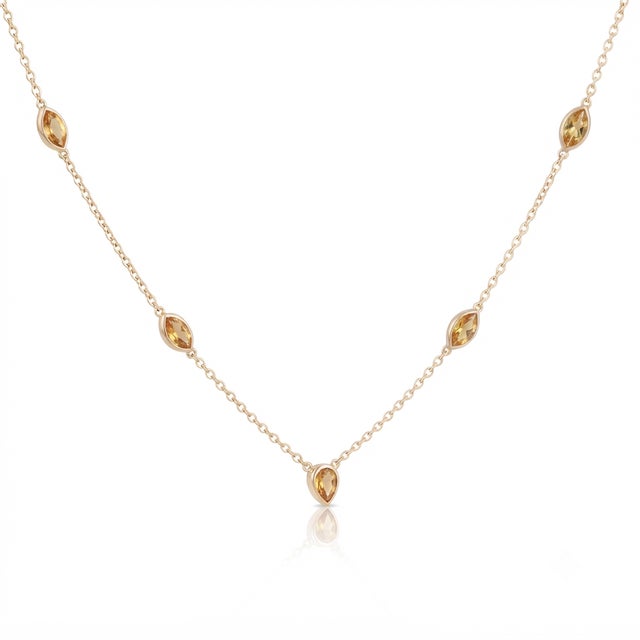 Contemporary Minimalist Citrine Station Necklace | Dainty Stacking Layering Necklace | Simple Chain Link Necklace For Sale - Image 3 of 3
