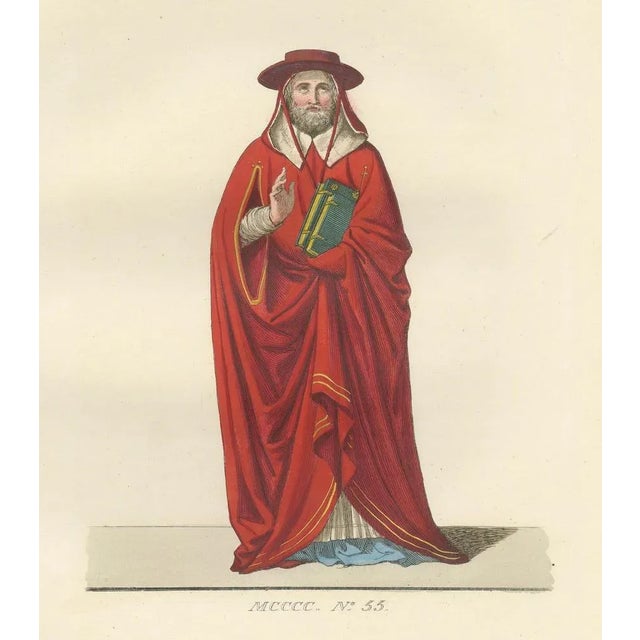 Cardinal, Commoner, and Florentine Noble Costume in 15th Century Italy, 1845, Paper, Set of 3 For Sale - Image 6 of 10