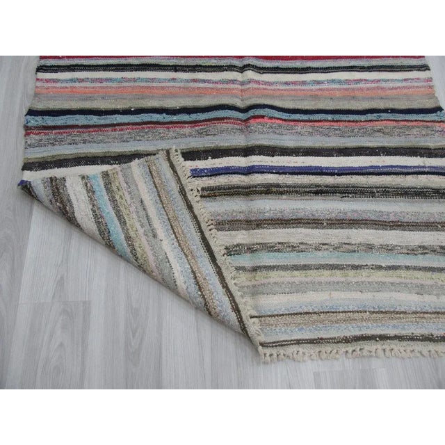 Mid 20th Century 1960s Turkish Striped Wool Rag Rug For Sale - Image 5 of 6