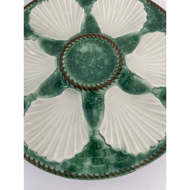 1950s French Longchamp Green and White Oyster Plate For Sale - Image 9 of 16