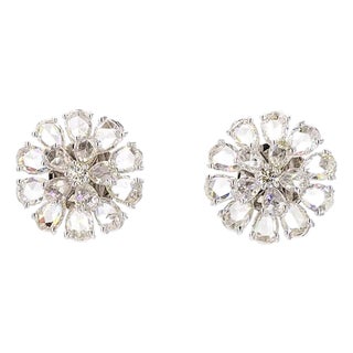 5.74 Carat Rose Cut Diamond Gold Earrings, Pair For Sale